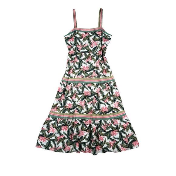 NWT Loft Paradise Tiered Maxi Dress Linen Tropical Leaf Floral Print Long 16 - Picture 2 of 13